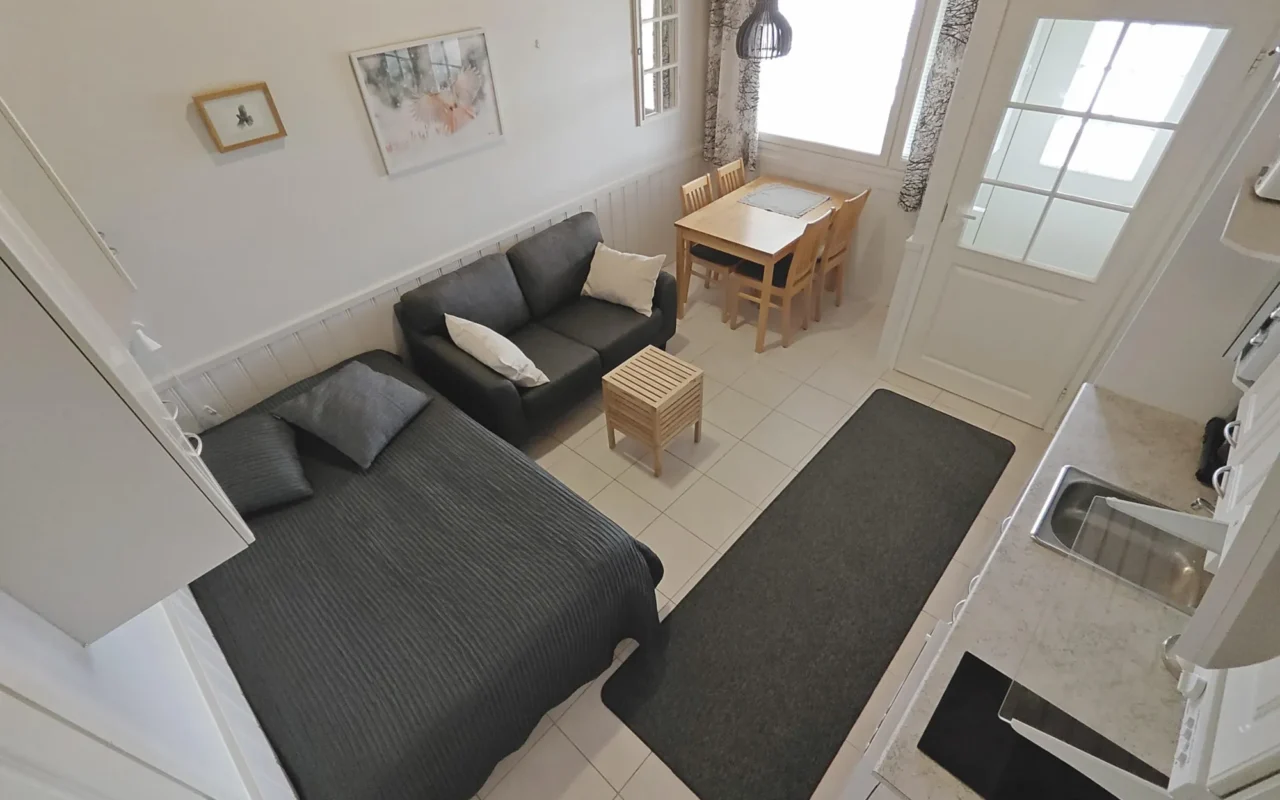Living area seen from above in Leviloma 27 m² C apartment, Levi